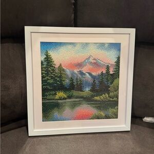 Framed Mountain Landscape Art in White Frame
